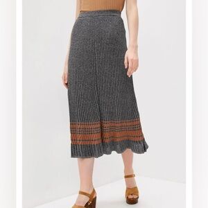 Sandro grey/silver metallic striped pleated skirt size XS